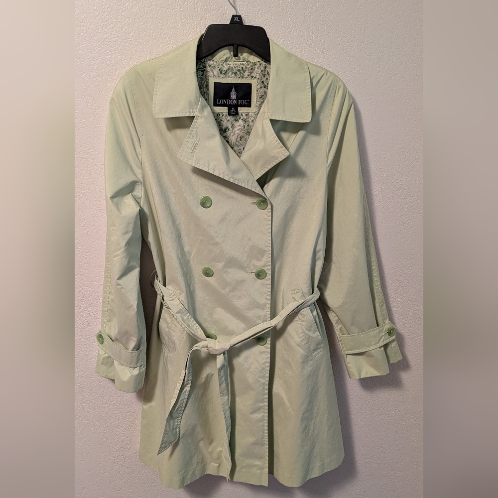 London Fog Bright Lime Green Trench Coat - Picture 1 of 12